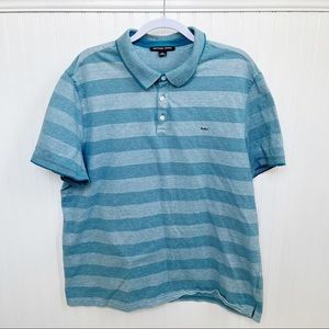 Michael Kors 2-Tone Teal Stripe Birdseye Knit Short Sleeve Polo Men’s XXL
